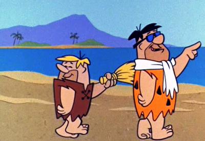 FLINTSTONE "Hawaiian Escape" Fred in Barney on beach at Diamond Head